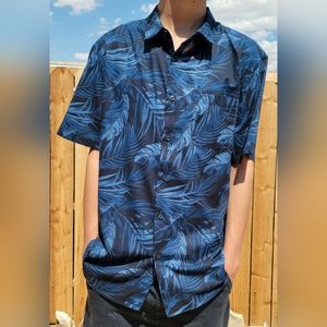 Tu Man Tropical Blue Palm Haww8an Button Shirt Mens L